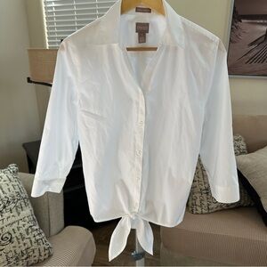 Chico's Classic White Tie-Front Button Down Shirt